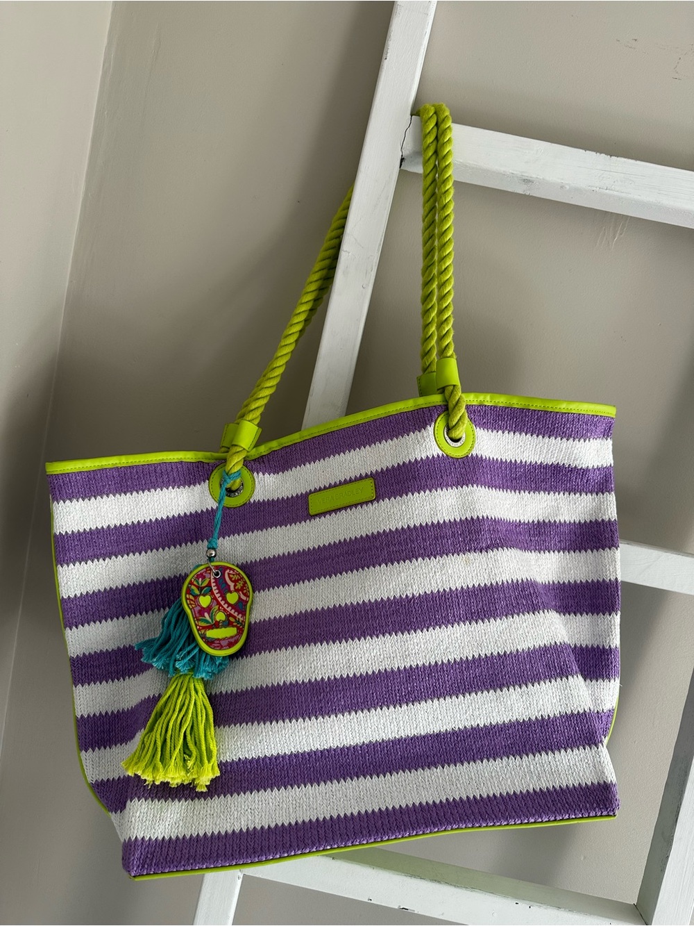Vera Bradley Lilac Stripe Beach Tote Bag